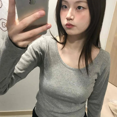Daily Slim Fit U-Neck Ribbed Long Sleeve T-Shirt