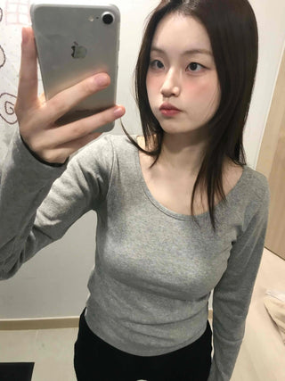 Daily Slim Fit U-Neck Ribbed Long Sleeve T-Shirt
