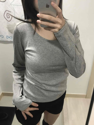 Daily Slim Fit U-Neck Ribbed Long Sleeve T-Shirt