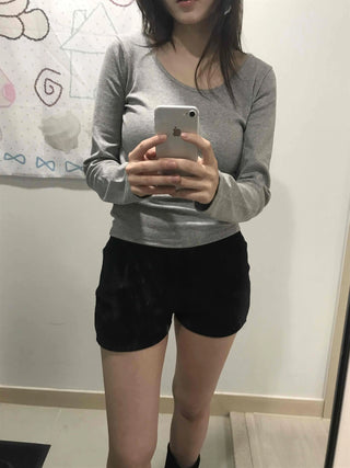 Daily Slim Fit U-Neck Ribbed Long Sleeve T-Shirt