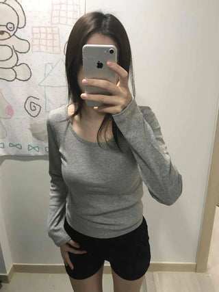 Daily Slim Fit U-Neck Ribbed Long Sleeve T-Shirt