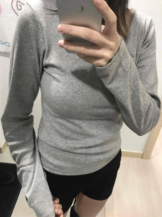 Daily Slim Fit U-Neck Ribbed Long Sleeve T-Shirt