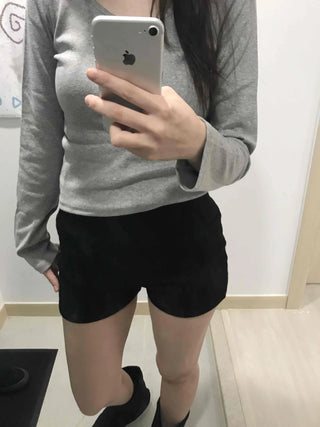 Daily Slim Fit U-Neck Ribbed Long Sleeve T-Shirt