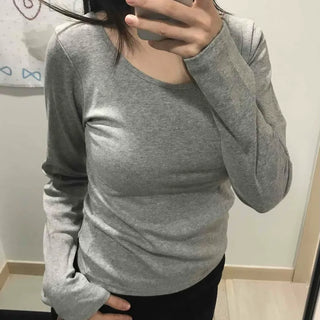Daily Slim Fit U-Neck Ribbed Long Sleeve T-Shirt