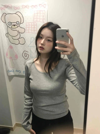 Daily Slim Fit U-Neck Ribbed Long Sleeve T-Shirt