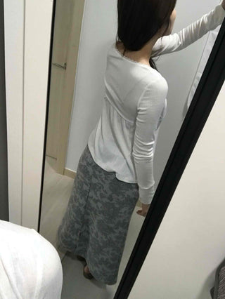 Deep plunge layered wrap-style long-sleeve t-shirt