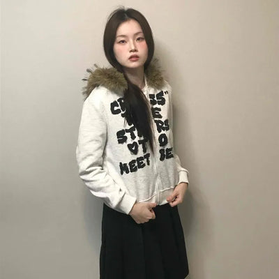 Real Fur Hooded Quilted Padded Zip-Up