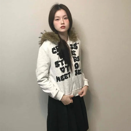 Real Fur Hooded Quilted Padded Zip-Up