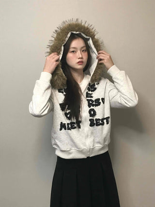 Real Fur Hooded Quilted Padded Zip-Up