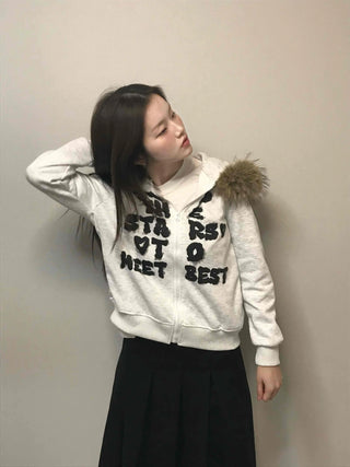 Real Fur Hooded Quilted Padded Zip-Up