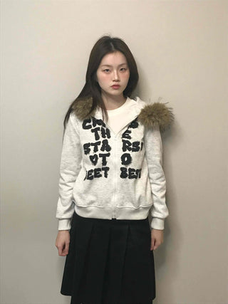 Real Fur Hooded Quilted Padded Zip-Up