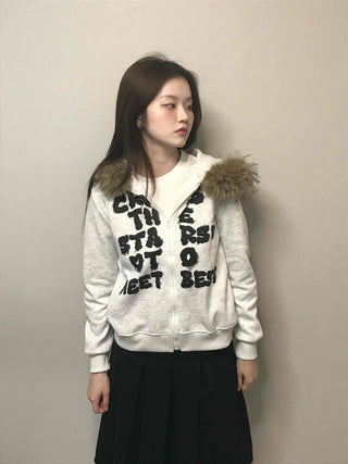 Real Fur Hooded Quilted Padded Zip-Up