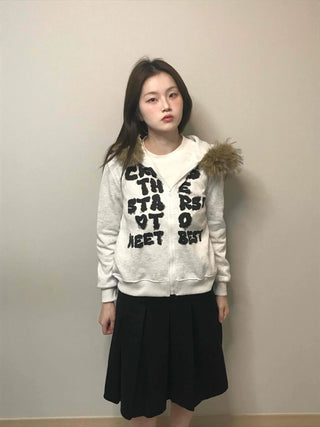 Real Fur Hooded Quilted Padded Zip-Up