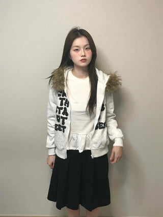 Real Fur Hooded Quilted Padded Zip-Up