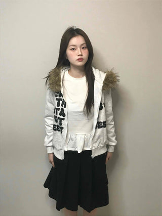 Real Fur Hooded Quilted Padded Zip-Up