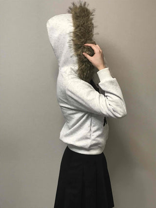 Real Fur Hooded Quilted Padded Zip-Up