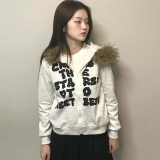 Real Fur Hooded Quilted Padded Zip-Up