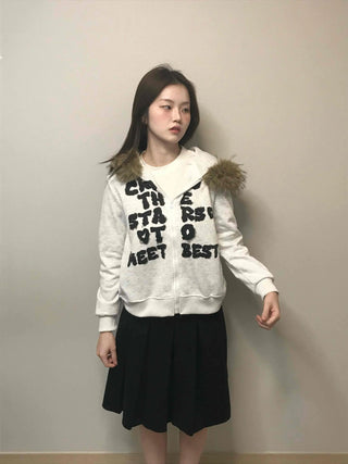 Real Fur Hooded Quilted Padded Zip-Up