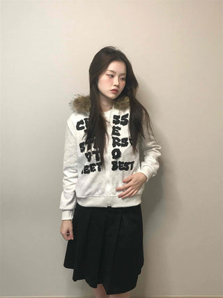Real Fur Hooded Quilted Padded Zip-Up