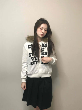 Real Fur Hooded Quilted Padded Zip-Up