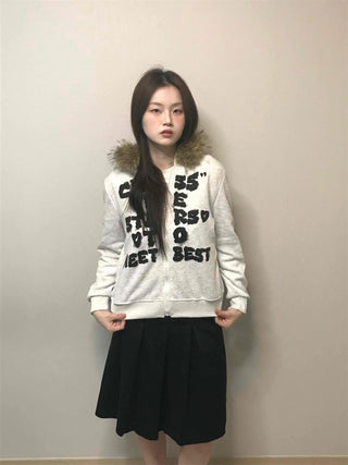 Real Fur Hooded Quilted Padded Zip-Up