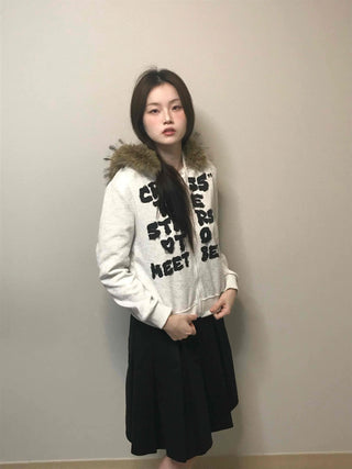 Real Fur Hooded Quilted Padded Zip-Up