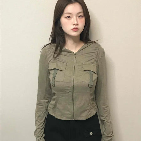 Camouflage hoodie slim fit rider zip-up