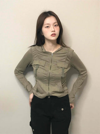 Camouflage hoodie slim fit rider zip-up