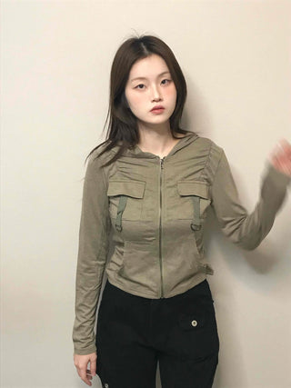 Camouflage hoodie slim fit rider zip-up