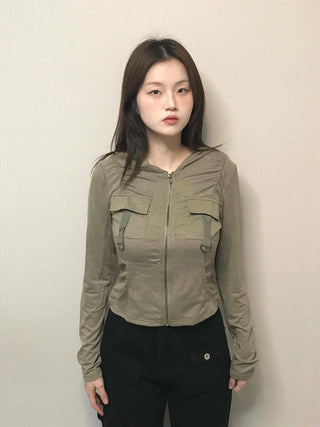 Camouflage hoodie slim fit rider zip-up