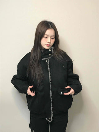 Natural Quilted Snap Bomber Jumper