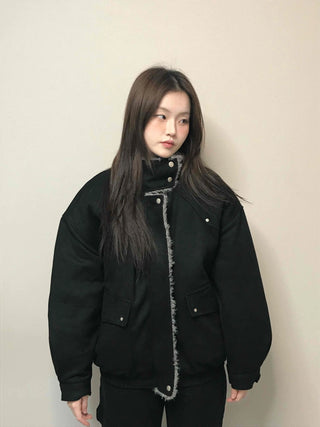 Natural Quilted Snap Bomber Jumper