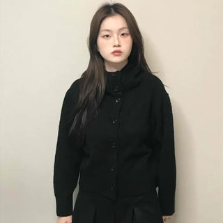 High-neck Cropped Short Button Knit Cardigan
