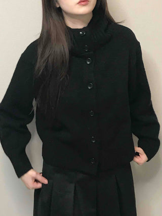 High-neck Cropped Short Button Knit Cardigan