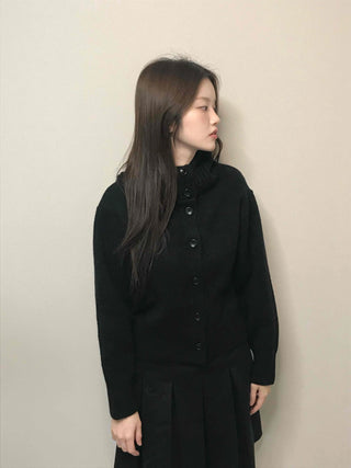 High-neck Cropped Short Button Knit Cardigan