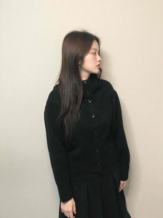 High-neck Cropped Short Button Knit Cardigan