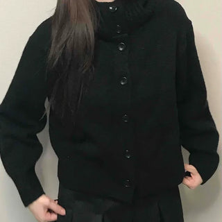 High-neck Cropped Short Button Knit Cardigan