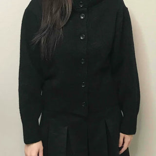High-neck Cropped Short Button Knit Cardigan