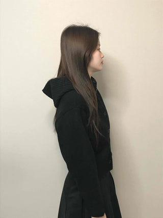 High-neck Cropped Short Button Knit Cardigan