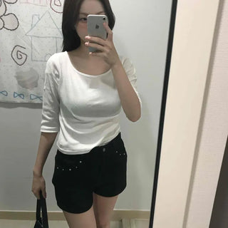 Slim Fit U-Neck Ribbed Long Sleeve Knit T-Shirt