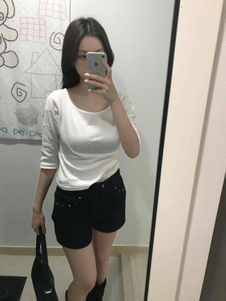 Slim Fit U-Neck Ribbed Long Sleeve Knit T-Shirt