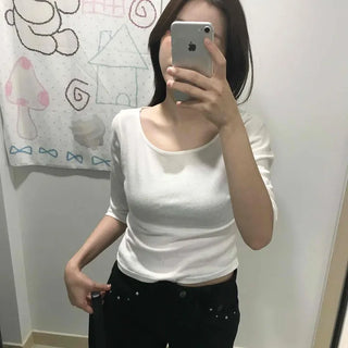 Slim Fit U-Neck Ribbed Long Sleeve Knit T-Shirt