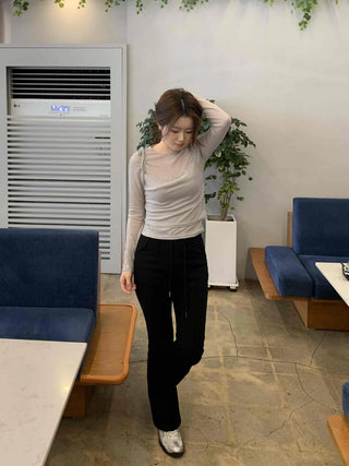Simple See-through Layered Slim Fit Long Sleeve T-shirt
