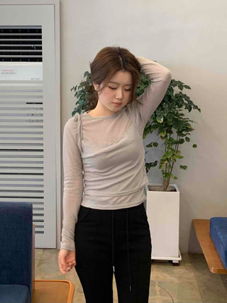 Simple See-through Layered Slim Fit Long Sleeve T-shirt