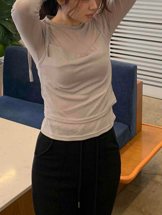 Simple See-through Layered Slim Fit Long Sleeve T-shirt