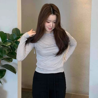 Simple See-through Layered Slim Fit Long Sleeve T-shirt