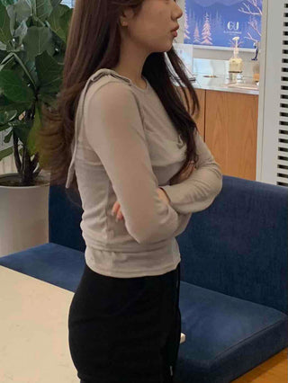 Simple See-through Layered Slim Fit Long Sleeve T-shirt