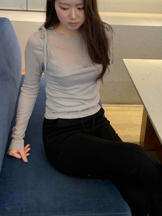 Simple See-through Layered Slim Fit Long Sleeve T-shirt