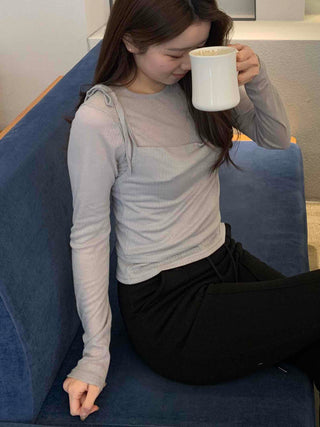 Simple See-through Layered Slim Fit Long Sleeve T-shirt