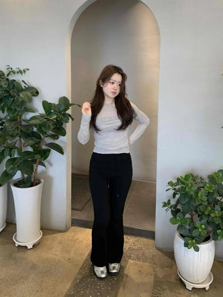 Simple See-through Layered Slim Fit Long Sleeve T-shirt